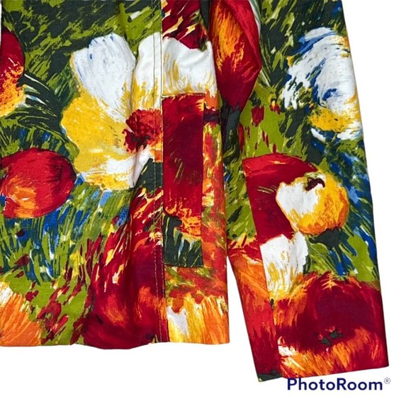 CHICO'S Abstract Multi-Color Floral Pattern Fitted Button Blazer Size M - Picture 3 of 10